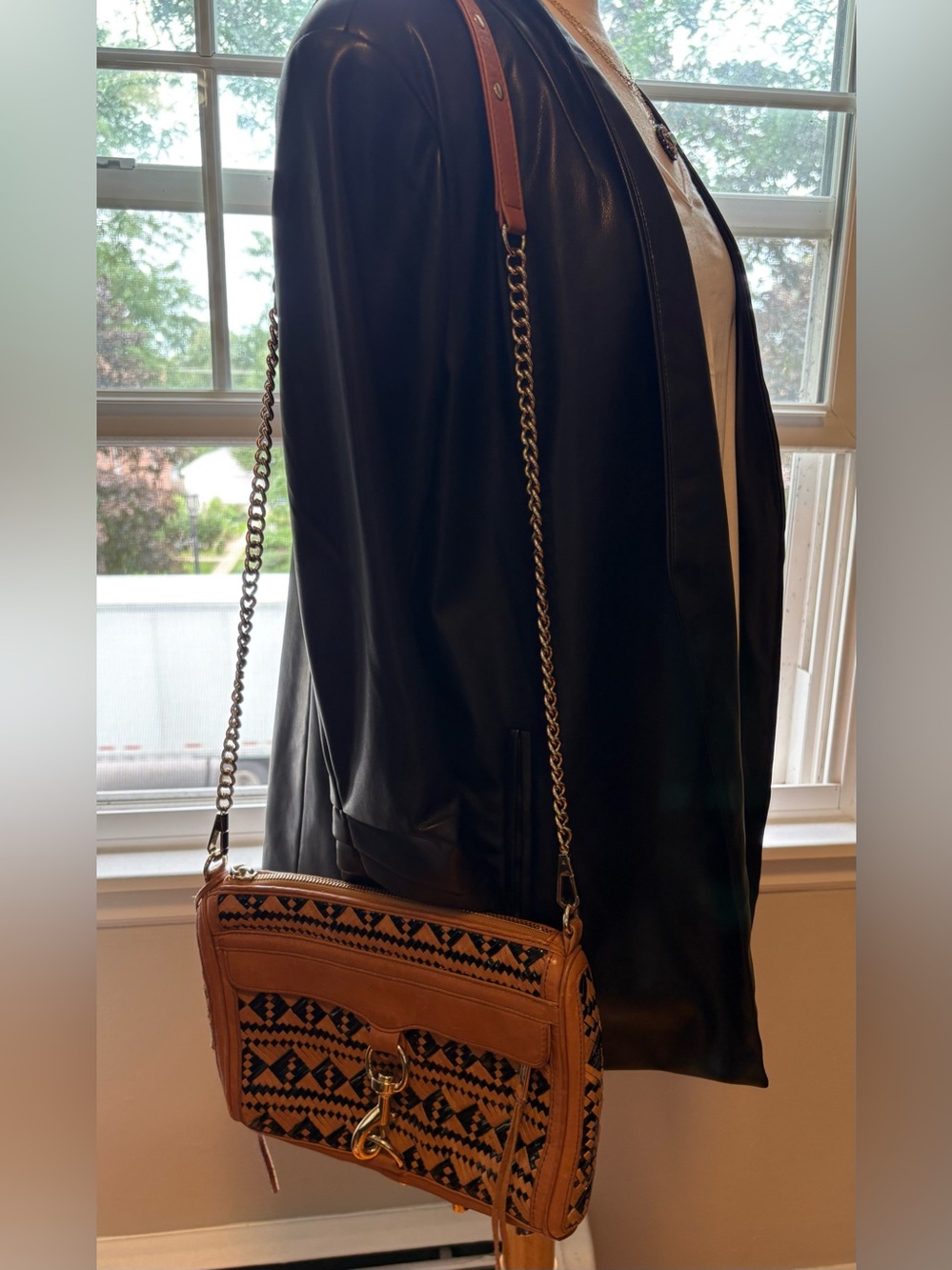 Rebecca Minkoff MAC Crossbody Woven Leather in Brown & Black